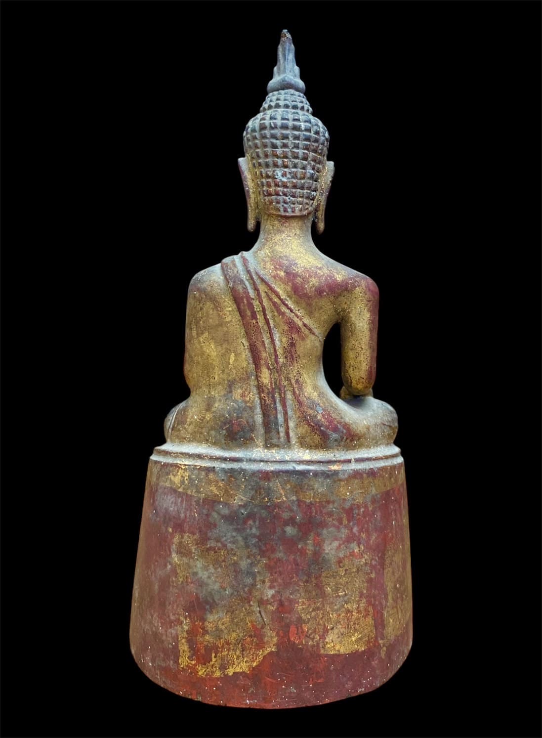 พระเจ้าไม้ล้านนาลงรักชาดทองเกศเปลวเพลิง 