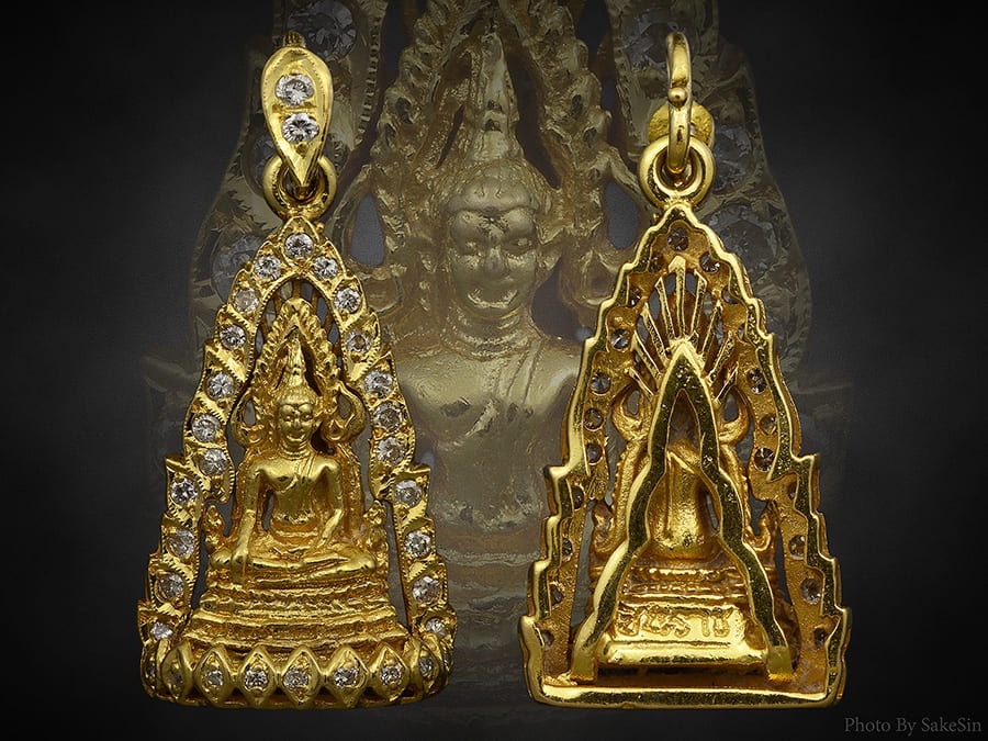 พระพุทธชินราช เนื้อทองคำเลี่ยมทองฝังเพชร