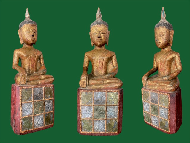 พระพุทธรูปไม้แกะล้านนาฐานกระจกจืน