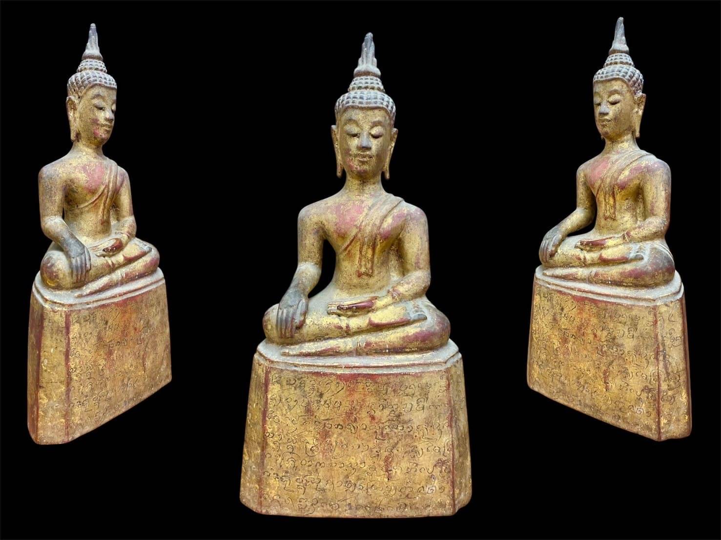 พระเจ้าไม้ล้านนาลงรักชาดทองเกศเปลวเพลิง 